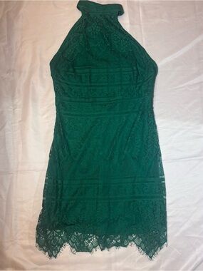 Forever 21 Women Medium Emerald Green Lace Halter Backless Dress